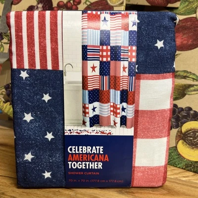 Cortina de Ducha Patriótica Roja Blanca Azul Retazos Estrellas Rayas EE. UU. 70x70 Nueva con Etiquetas Foto 1 de 3