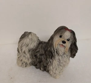 Vintage Lhasa Apso Castanna 4x3.5" detailed stoneware grey dog 1988 figurine - Picture 1 of 6