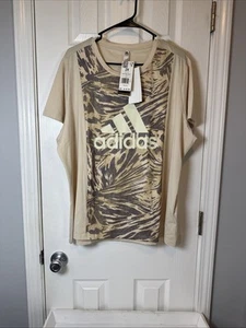 Damen Adidas Multi Sport Grafik T-Shirt Animal Print hellbraun Größe 2x XXL neu mit Etikett - Bild 1 von 4