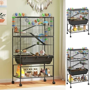 PawHut Hamster Cage, Gerbil Cage on Wheels with Storage Shelf - Picture 1 of 23