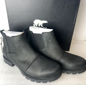 Neu Sorel Emelie III CHELSEA wasserdichte Leder-Stiefeletten schwarz Größe 8,5 - Bild 1 von 8