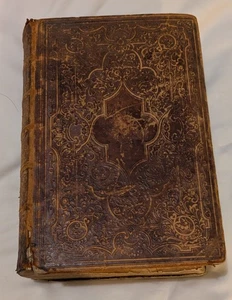 1861 HOLY BIBLE New York AMERICAN BIBLE SOCIETY Leather Family Bible - Foto 1 di 13
