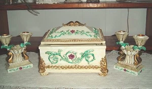 BEAUTIFUL Ornate Box W/PAIR of Double Candle Holders!! - Picture 1 of 6