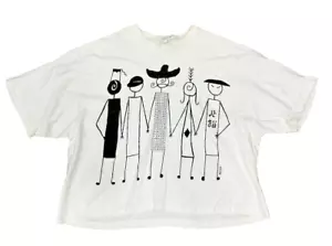 T-shirt donna Pog ritagliata bianca figure che camminano tenendosi per mano taglia unica - Foto 1 di 8