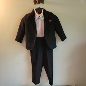 Boy's size 4 Regular Arrow Suit Black Pinstripe includes shirt and Bow Tie - Picture 1 of 12
