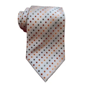 Croft & Barrow Krawatte 100 % Seide weiß orange braun gepunktet fleckenabweisend neu - Bild 1 von 8