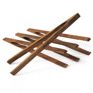 4 Pcs Wooden Toaster Tongs | 6-Inch Premium Walnut Kitchen Utensils | Easy-Gr... - Picture 1 of 7