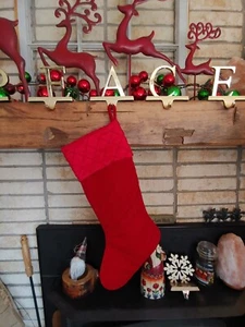 SANTA'S BEST ELEGANT RED VELVET DIAMOND QUILTED CUFF CHRISTMAS STOCKING - Picture 1 of 4