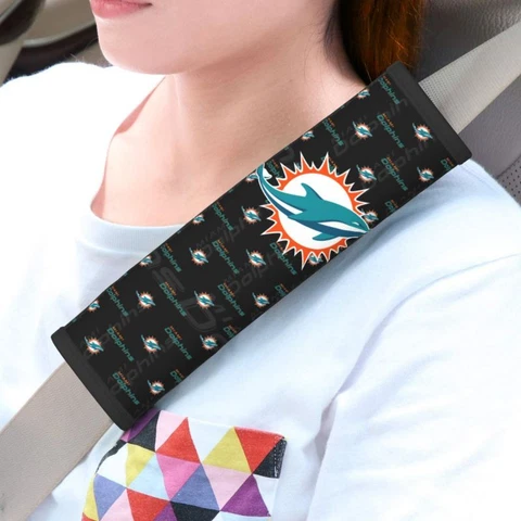 2pcs Miami Dolphins Car Seat Belt Pad Shoulder Pad Cover Comfortable Driving Cover