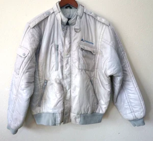 Vintage Upstream Racing Division Puffer Jacket Silver Prestolite Mens L - Picture 1 of 6