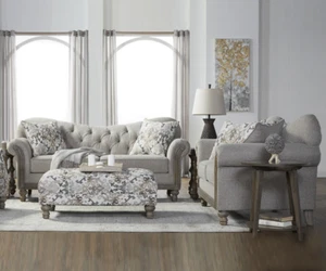 NEW Coastal 2PC Living Room Sofa Loveseat Set in Beige Fabric & 4 Accent Pillows - Picture 1 of 11