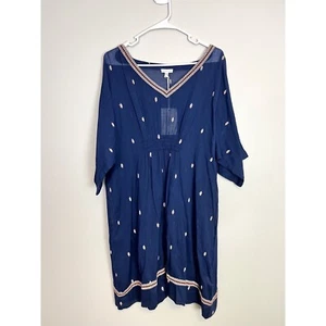 NWT Garnet Hill Blue Embroidered Cotton Cover Up Dress Swimsuit Cover Up OS - Picture 1 of 13
