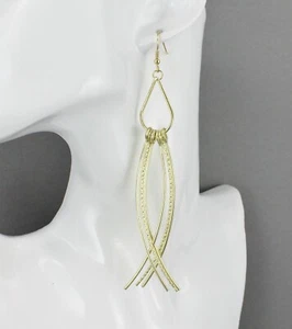 Gold fringe earrings chandelier metal tassel earrings dangle 5" long - Picture 1 of 8