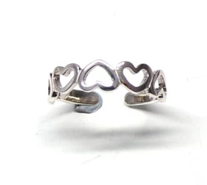 Handmade Solid 925 Sterling Silver Five Linked Hearts Adjustable Toe Ring Heart - Picture 1 of 7