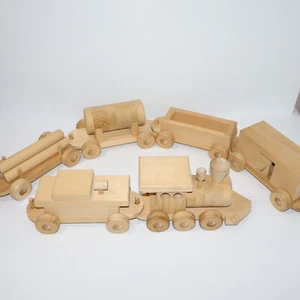 Large Handmade Wood Train Set 5 Feet Total Length 6 Train Cars Each 10” Long - Picture 1 of 12