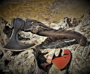 Handgefertigte Wikingeraxt mit Lederscheide, geschmiedete Camping-, Jagdaxt - Bild 1 von 8