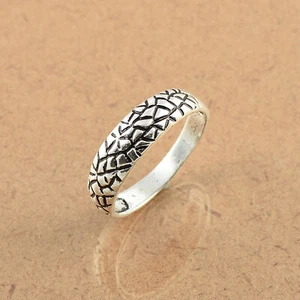 Handmade Oxidized Vintage Sterling Silver Art Deco Unique Texture Band Ring - Picture 1 of 4