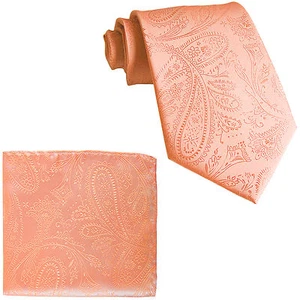 Nuevo Juego de Corbata y Hankie Cuello Tejido de Poliéster para Hombre Cachemira Melocotón Boda - Imagen 1 de 3