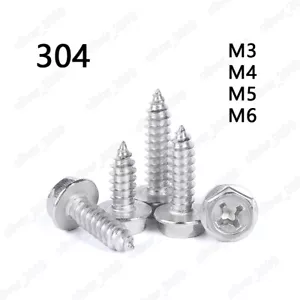M3 M4 M5 M6 304 Edelstahl Blechschrauben mit Kreuzschlitz Sechskant Flanschkopf - Bild 1 von 5