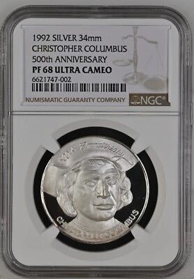 1992 Christopher Columbus 500 Anniversary Silver Proof Medal - NGC PF 68 UC - Image 1 of 2