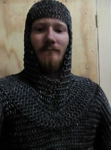 Roman Black Butted Chainmail Coif Medieval Chain Mail Hood For Sale Reenactment - Picture 1 of 2