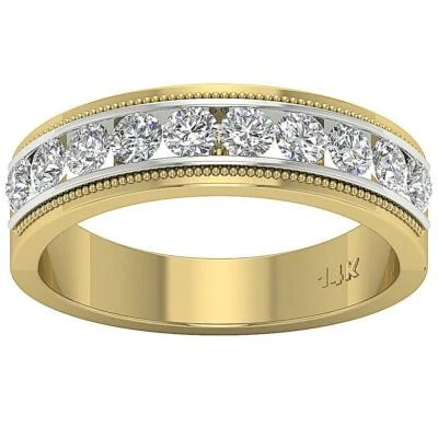 I1 G 1.00 Ct Round Cut Diamond Men's Wedding Ring Channel Set 14K Two-Tone Gold - Image 1 of 4