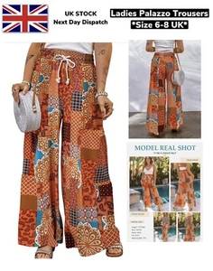 Palazzohose Bohemian weites Bein Blumenmuster Damen UK Größe 6-8 - Bild 1 von 15