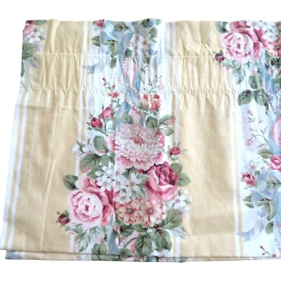Vintage Croscill Princess Blouson Valance Yellow Floral Stripe 18" x 88" Cottage Foto 1 de 4