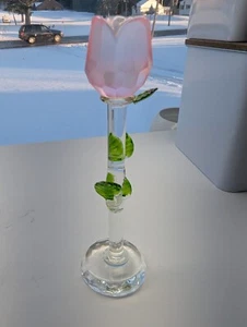 Vintage Glas Rose und geschwungener Stiel Figur Glas rosa Rose 6 cm mit Sockel - Bild 1 von 5
