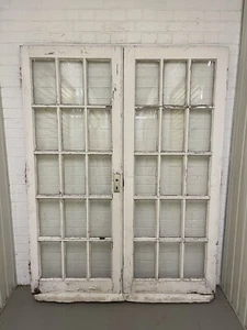 Reclaimed Georgian French Single Panel Glass Wooden Double Doors 1972 x 1510mm - Picture 1 of 24