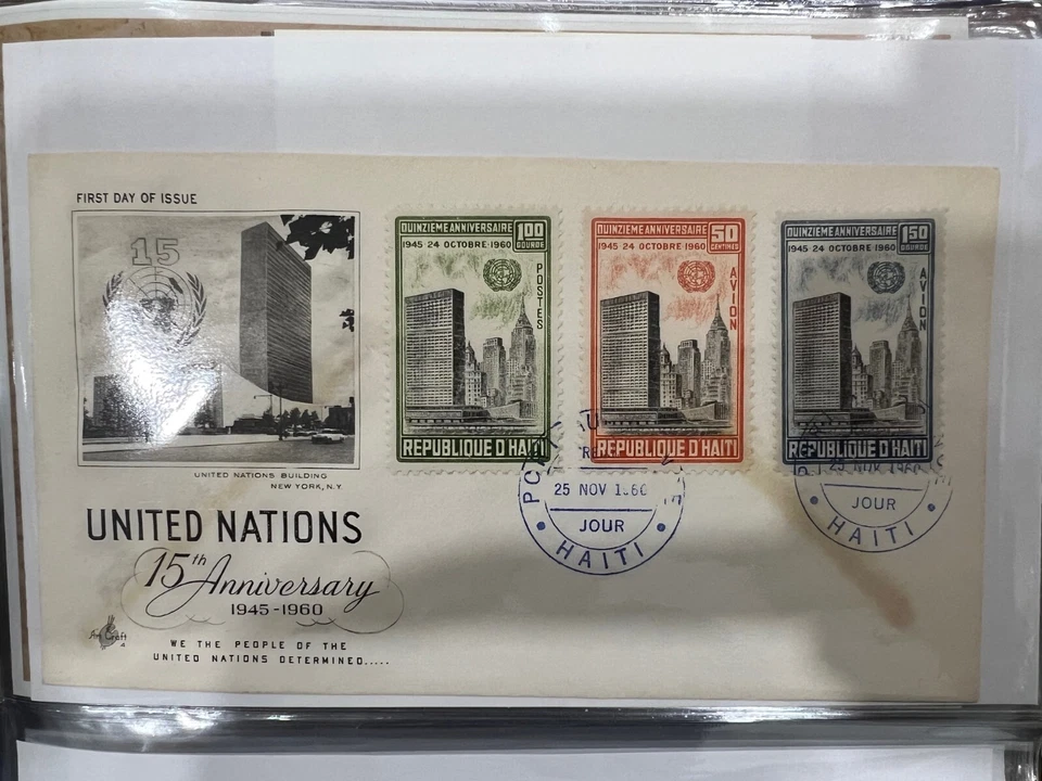 HAITÍ NACIONES UNIDAS 1960 15º ANIVERSARIO PRIMER DÍA CUBIERTA Foto 1 de 1