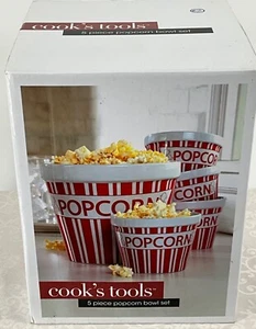 Cooks Tools 5-Piece Ceramic Red and White Popcorn Bowl Set Movie Entertain Party - Picture 1 of 8