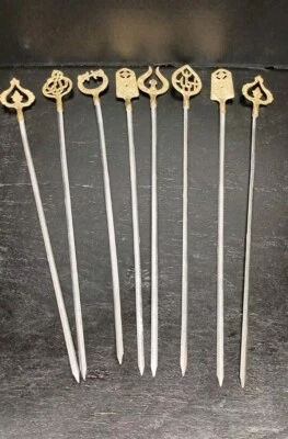 Set Of 8 Vintage 16" Turkish Stainless Steel And Brass BBQ Skewers - Image 1 of 4