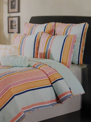 3 pc Max Studio Stripe Twin Quilt, Sham, and Decorative Pillow Set NIP  - Image 1 of 4