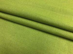 Linen Viscose Green Cream Herringbone MCM Mid Century Modern Upholstery Fabric