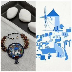 Painted Greek island bracelet.Macrame Beaded adjustable bracelete size. Art gift - Picture 1 of 9