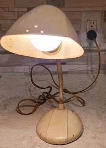 Vintage MCM Metal Gooseneck Cone Shape Desk Lamp Beige Color Modern Receptacle - Picture 1 of 11