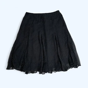 Gonna di seta nera a pois JONES NEW YORK taglia UK 16 US 12 floreale con volant occasione - Foto 1 di 7