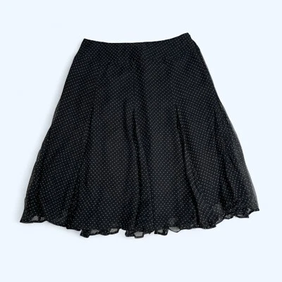 Falda JONES NEW YORK Negra Lunares Seda Talla UK 16 US 12 Fluida Volantes Ocasión Foto 1 de 4