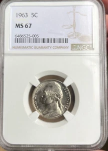 1963 JEFFERSON NICKEL NGC MS67  Rare - Picture 1 of 2
