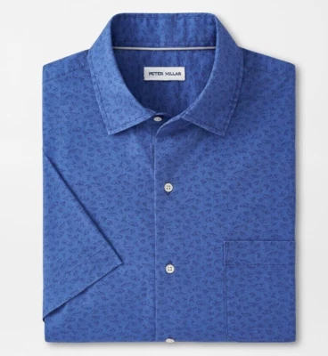 NUEVA CAMISA DEPORTIVA PARA HOMBRE PETER MILLAR GOLF S/S SHOREBIRD ALGODÓN ELÁSTICO, MEDIANA, AZUL Foto 1 de 4