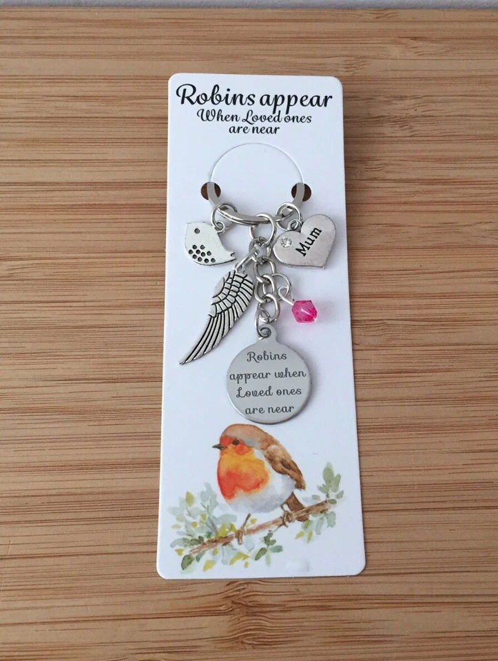 In Loveing Memory Robins Appear Keyring Gift Mum Auntie Sister Nan Nana Dad Son - Image 1 of 1