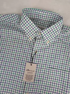 Peter Millar Crown Ease Emory Sporthemd Herren mittelblau grün kariert neu mit Etikett - Bild 1 von 10
