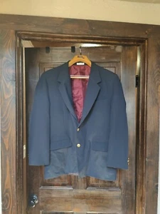 Vintage Haband Navy Blue Two Button Men's Coat Blazer Machine Washable Sz 44 R - Picture 1 of 8