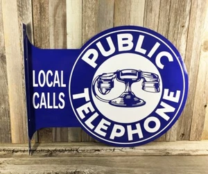 Public Telephone Large Flange Metal Tin Sign Vintage Garage Man Cave New - Picture 1 of 5