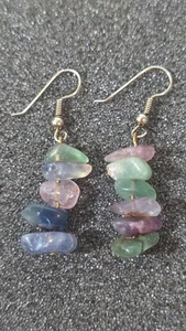 RAINBOW FLUORITE DANGLE EARRINGS - Picture 1 of 2