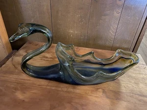 Vtg Multi Color Swirl Hand Blown Glass Swan Centerpiece - Picture 1 of 5