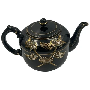 Antique JACKFIELD Ware Black Gilt Wheatsheaf Pattern Ceramic Large TEAPOT - Picture 1 of 5
