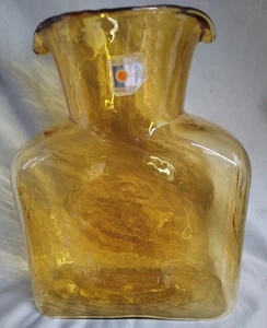 Vintage Blenko  Amber Art Glass Double Spout Water Bottle Carafe Pitcher MCM - Picture 1 of 6