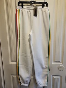 Jolie & Joy Jogginghose weiß Regenbogenstreifen Größe Large neu mit Etikett  - Bild 1 von 4